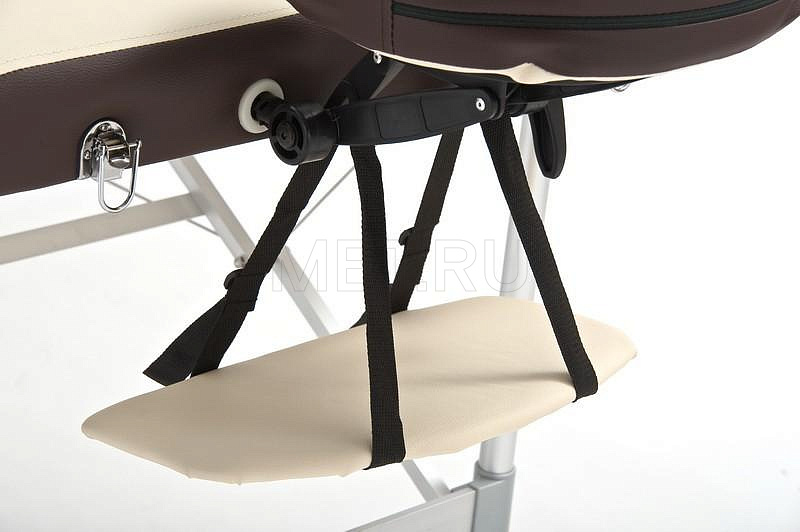 JFAL01A Стол массажный алюминиевый трёхсекционный. Кремовая панель с коричневым кантом МЕТ