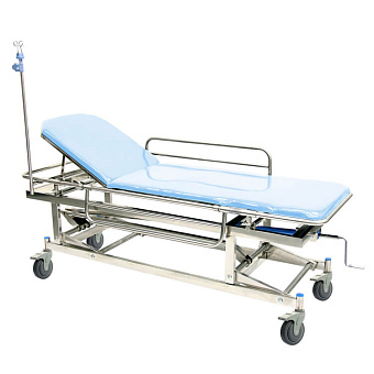 Тележка-каталка для перевозки больных с регулировкой высоты  из нерж.стали, колеса D=150mm