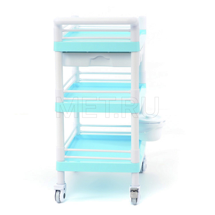 МЕТ SPY-130 Стол манипуляционный медицинский трёхполочный с двумя выдвижными ящиками, цвет "Морская волна" от производителя