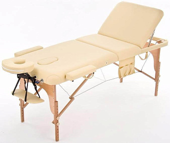 Массажный стол переносной трёхсекционный на деревянном каркасе, бежевый