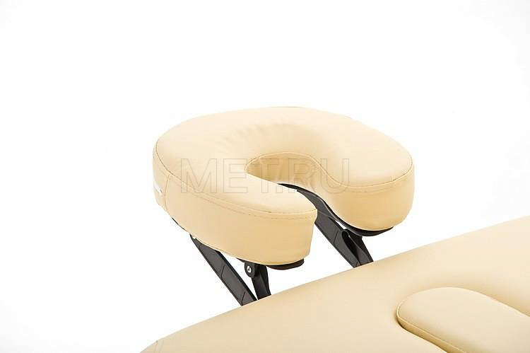Подковообразный подголовник с механизмом плоскопараллельного подъёма Med-Mos JF-AY 01 Массажный стол складной двухсекционный на деревянном каркасе, кремовый