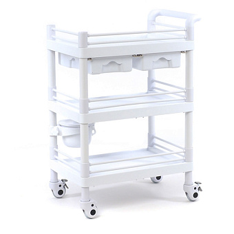 Стол манипуляционный трёхполочный медицинский с двумя выдвижными ящиками, белый