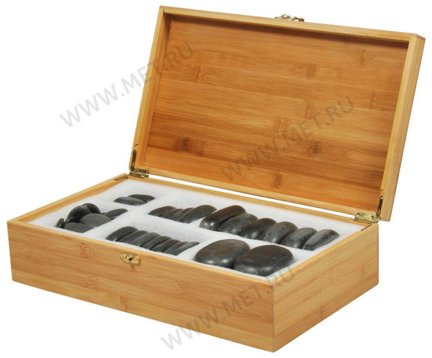 НК-2Б Набор массажных камней из базальта в коробке из бамбука (45 шт.) от производителя