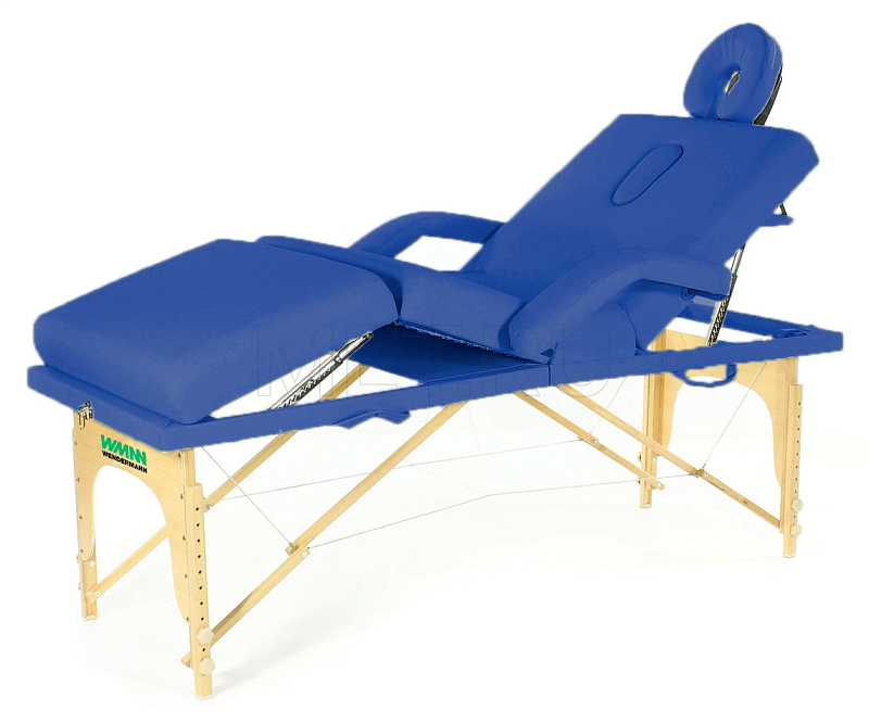 JF-tapered Стол массажный складной четырёхсекционный на буковом каркасе, синий