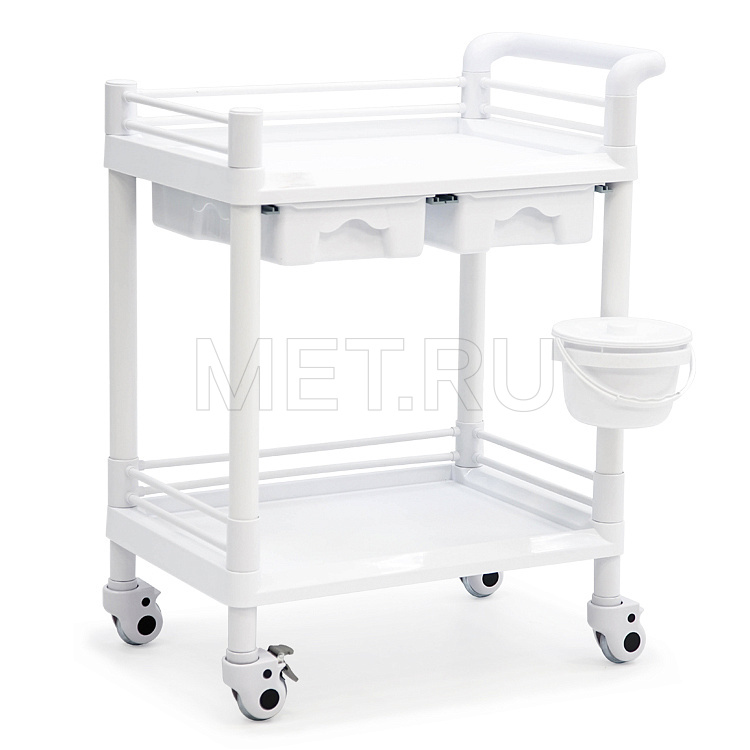 МЕТ SPY-120 (цвет Белый) Пластиковый манипуляционный стол с двумя полками и двумя ящиками