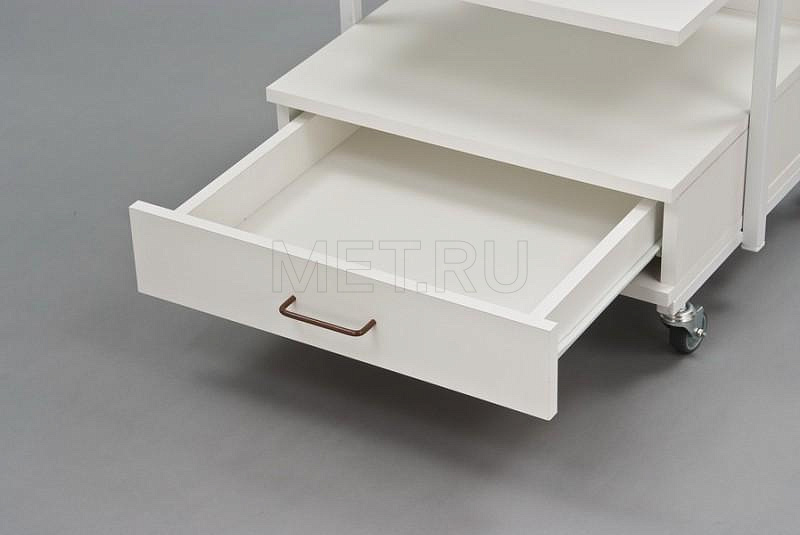 Ст-10д Процедурный передвижной столик из cтального профиля, полки ЛДСП MET