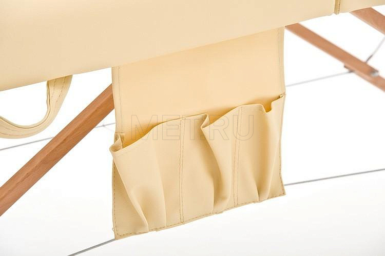 Мягкий карман сбоку панели Med-Mos JF-AY 01 Массажный стол складной двухсекционный на деревянном каркасе, кремовый MET