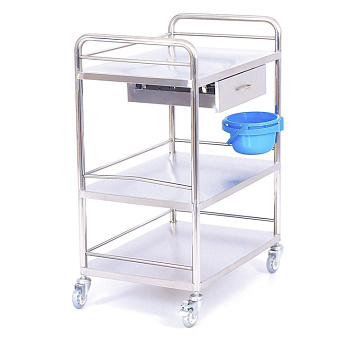 Столик манипуляционный из нержавеющей стали с тремя полками и ящиком