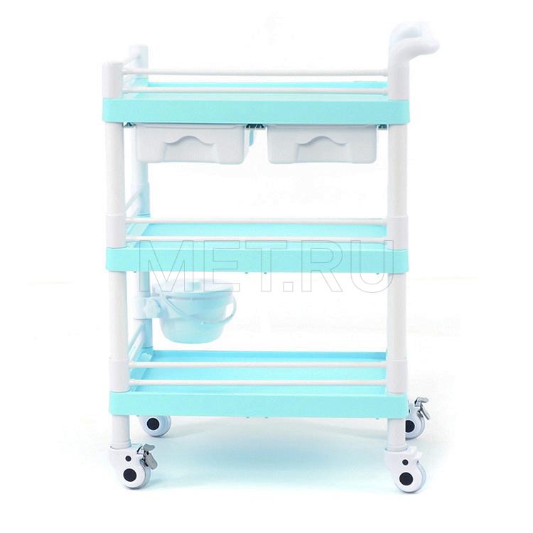 МЕТ SPY-130 Стол манипуляционный медицинский трёхполочный с двумя выдвижными ящиками, цвет "Морская волна" MET