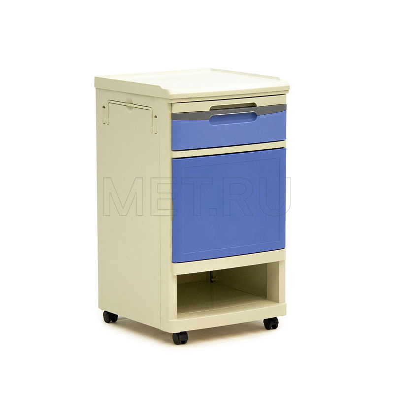 МЕТ TL-230 Тумба прикроватная пластиковая с выдвижным столиком, на колесах, цвет синий