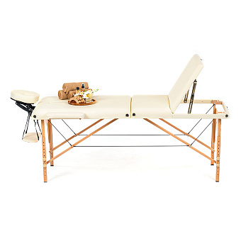Массажный стол, ДЕРЕВЯННЫЙ 3-х секционный, кремовый