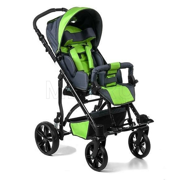 Кресло для больных ДЦП детей JUNIOR Vitea Care с серо-салатовым сиденьем MEYRA Vitea Care JUNIOR Детская коляска-книжка для больных ДЦП с регулировкой наклона спинки, пневмо колёса MET