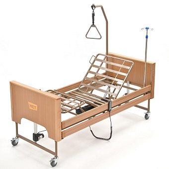 Кровать медицинская функциональная в текстильном чехле, цвет бордовый