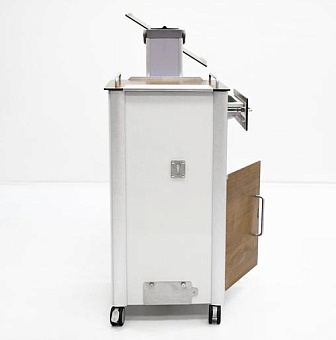 Прикроватная тумба из HPL-пластика, с выдвижным поворотно-откидным столиком, фасады под дерево