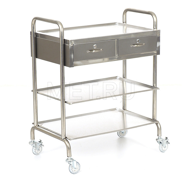 МЕТ BLQ 013 Столик манипуляционный из нержавеющей стали с 3 полками и 2 ящиками от производителя