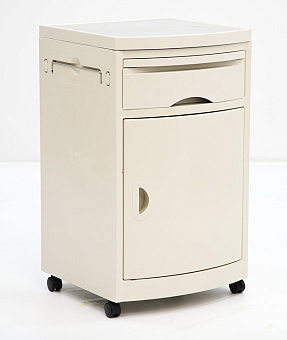 Тумбочка медицинская белая, на колесах, накладка из нержавейки на топе