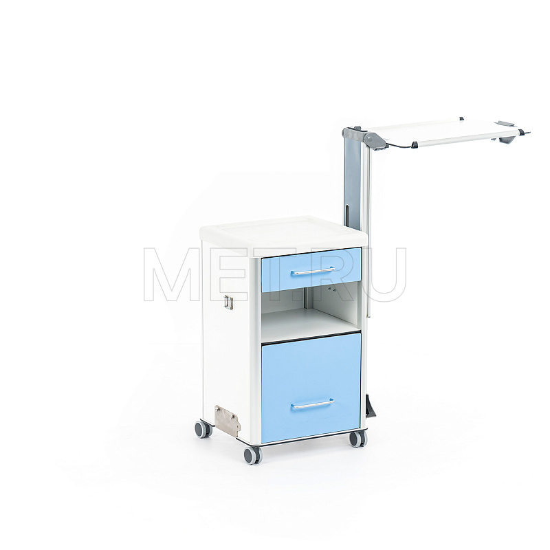 C-EY-01 Прикроватная тумба из HPL-пластика, с выдвижным поворотно-откидным столиком, фасад голубой MET