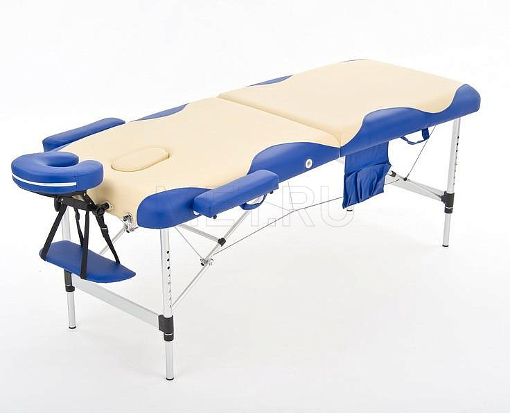 JFAL01А Стол массажный переносной 2-х секционный крем с синей волной