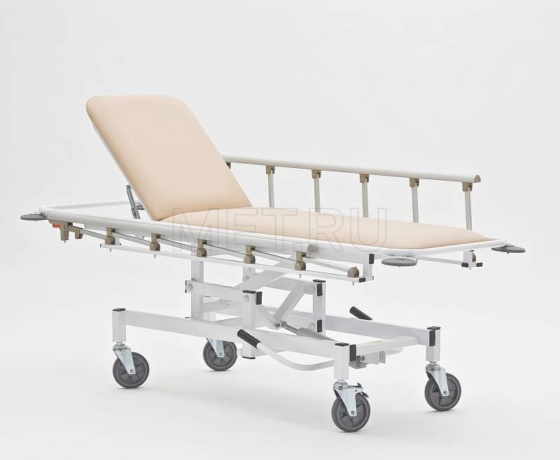 КСМ -ТБВП-02 (бежевая) Тележка для перевозки больных  с гидроприводом, рентгенопрозрачная головная секция MET