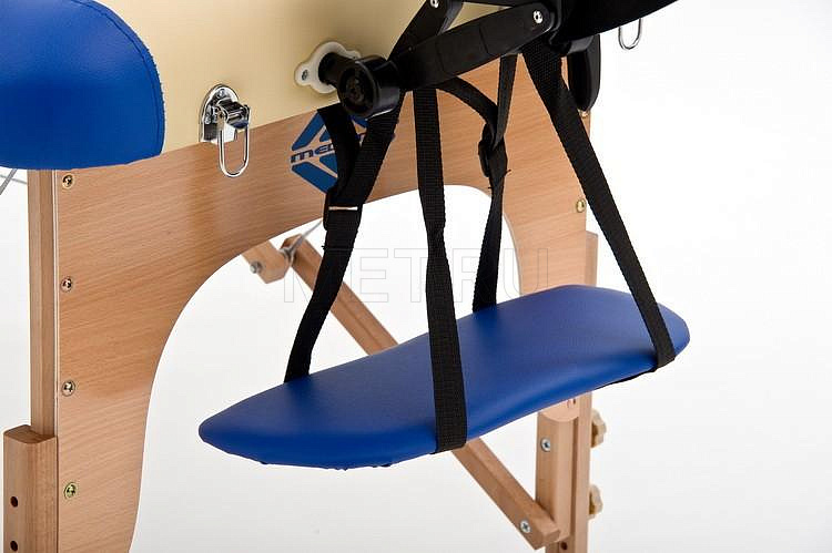 Med-Mos JF-AY 01 Складной массажный стол 2-х секционный деревянный, бежево-синий МЕТ