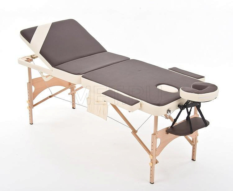Wendermann Wood 02 Стол массажный переносной трёхсекционный, деревянный, коричнево-кремовый MET