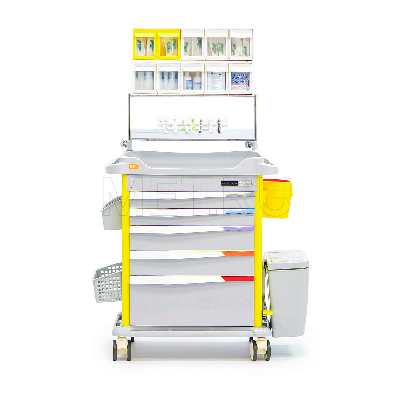 MET PSC-160 Тележка медицинская универсальная желтая с сервисным модулем от производителя