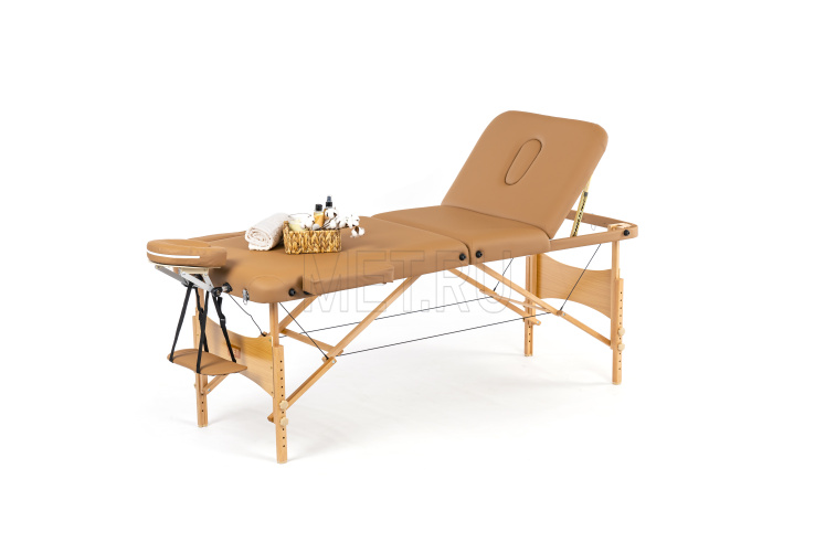 MET Comfort PRO W3 Стол массажный на деревянном каркасе, с трёхсекционной панелью коричневого цвета