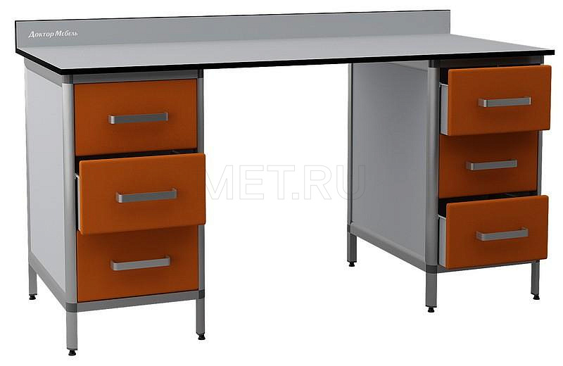 ДМ-2-006-27 Лабораторный стол с двумя тумбами по три выдвижных ящика от производителя