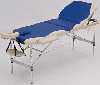 Стол массажный переносной 3-х секционный ,синий с кремовой волной