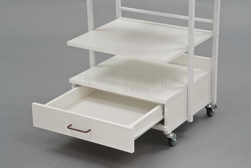 Ст-10д Процедурный передвижной столик из cтального профиля, полки ЛДСП
