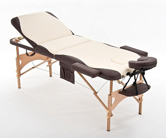 Складной массажный стол 3х-секционныйдеревянный, бежево-коричневый