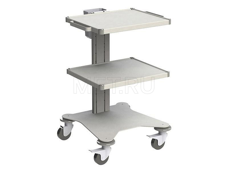 SA-6 Стойка для аппаратуры с тремя полками, сделанными из нержавеющей стали, с отбортовками из алюминиевого профиля и покрытыми эпоксидной эмалью вертикальными элементами. Габаритные размеры стойки (ШхГхВ): 700х550х1180 мм.  Размеры полки (ШхГ): 490х400 мм. Стойка медицинская для аппаратуры, однопрофильная от производителя