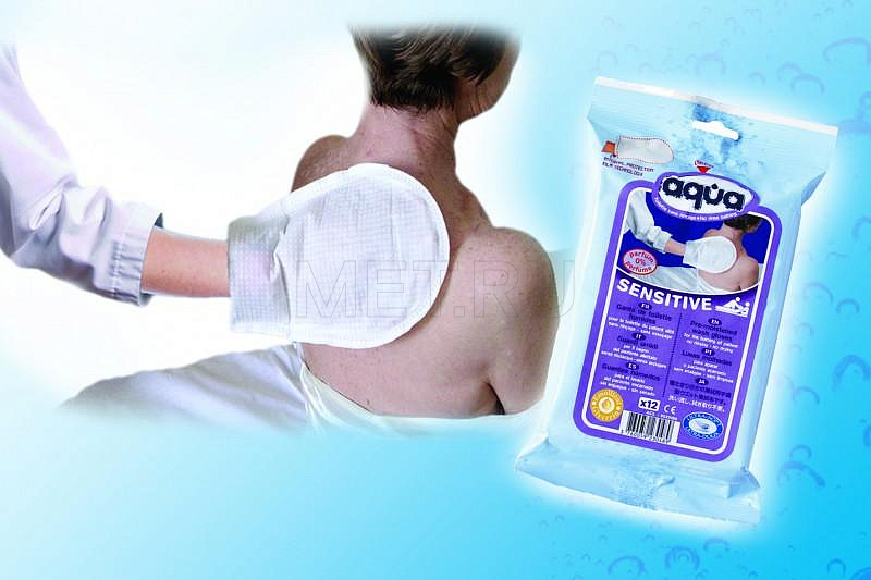 AQUA Sensitive (упаковка - 12 шт) Гигиенические рукавицы без запаха для ухода за лежачим пациентом с чувствительной кожей MET