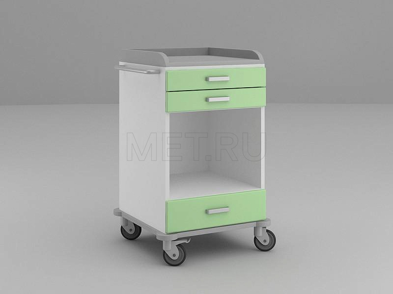 ТММ.01.01 Стол анестезиолога с двумя малыми выдвижными ящиками, нишей и средним ящиком cнизу