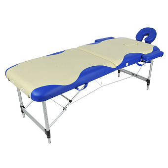 Стол массажный переносной 2-х секционный бежевый с синей волной