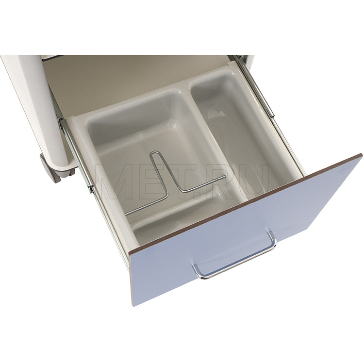 C-EY-01 Прикроватная тумба из HPL-пластика, с выдвижным поворотно-откидным столиком, фасад голубой МЕТ