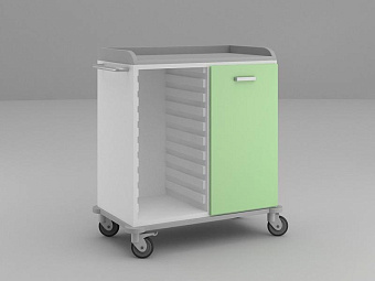 Стол анестезиолога с дверцей справа и отделением с гребёнками для корзин слева