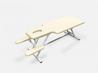 Массажный стол стационарный, сталь с бежевой обивкой