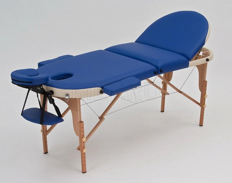 Wendermann Wood Oval-01 Стол массажный переносной на деревянном каркасе, синий-кремовый