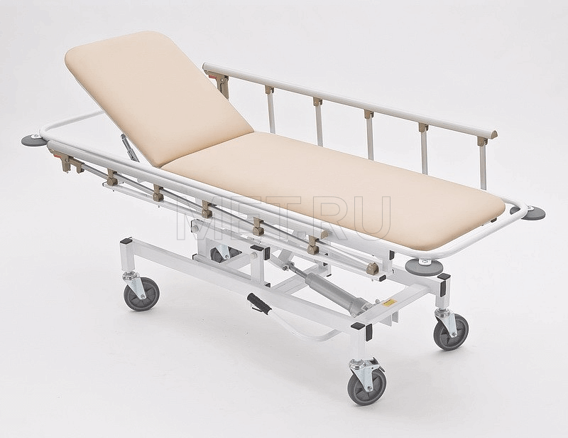 КСМ   (бежевая) Тележка для перевозки больных  с гидроприводом, рентгенопрозрачная головная секция MET