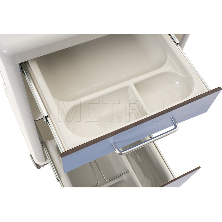 C-EY-01 Прикроватная тумба из HPL-пластика, с выдвижным поворотно-откидным столиком, фасад голубой