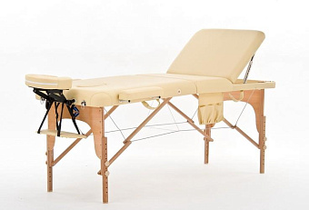 Массажный стол переносной трёхсекционный на деревянном каркасе, бежевый
