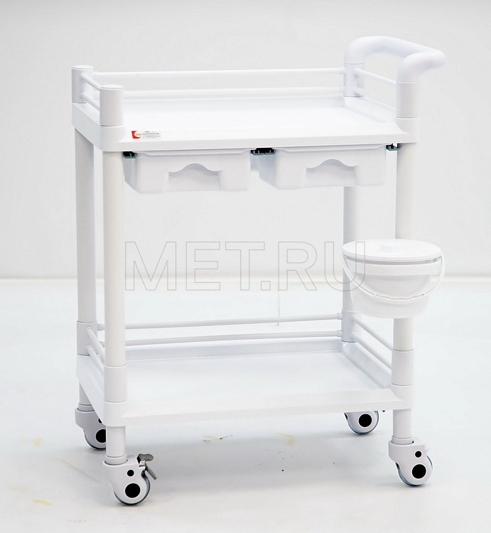МЕТ SPY-120 (цвет Белый) Пластиковый манипуляционный стол с двумя полками и двумя ящиками МЕТ