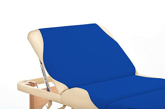 Складной массажный стол трёхсекционный деревянный, сине-бежевый