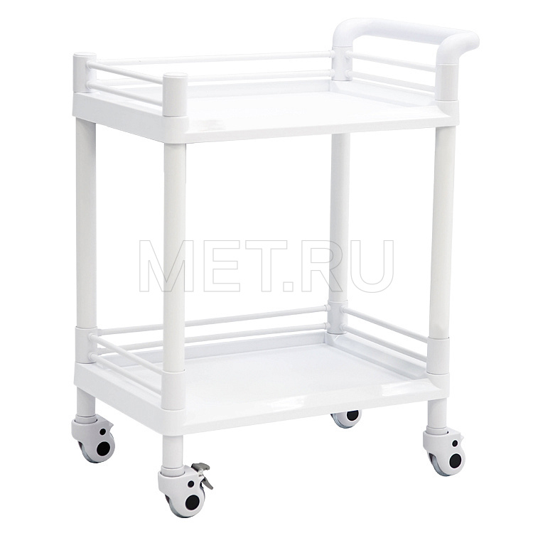 Стол манипуляционный пластиковый двухполочный. с трёхсторонними боковыми ограждениями МЕТ SP-140 Стол манипуляционный пластиковый двухполочный. с трёхсторонними боковыми ограждениями