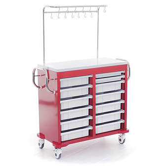 Тележка медицинская для эндоскопов  с выдвижными ящиками и стойкой с крючками