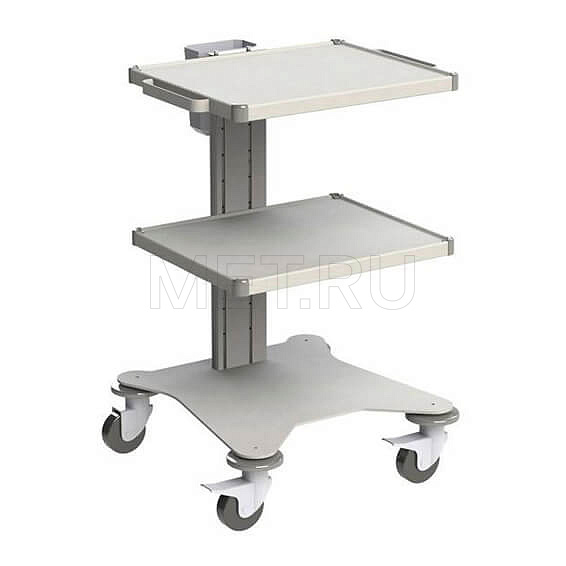 Стойка медицинская для аппаратуры, однопрофильная SA-6 Стойка для аппаратуры с тремя полками, сделанными из нержавеющей стали, с отбортовками из алюминиевого профиля и покрытыми эпоксидной эмалью вертикальными элементами. Габаритные размеры стойки (ШхГхВ): 700х550х1180 мм.  Размеры полки (ШхГ): 490х400 мм. Стойка медицинская для аппаратуры, однопрофильная
