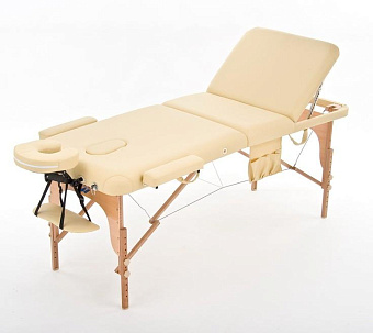 Массажный стол переносной трёхсекционный на деревянном каркасе, бежевый