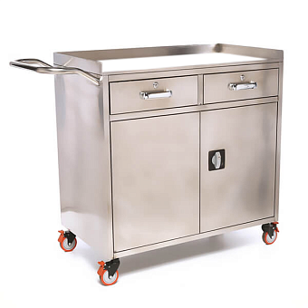 Стол анестезиолога с двумя выдвижными ящиками и отделением, столешница закаленное стекло