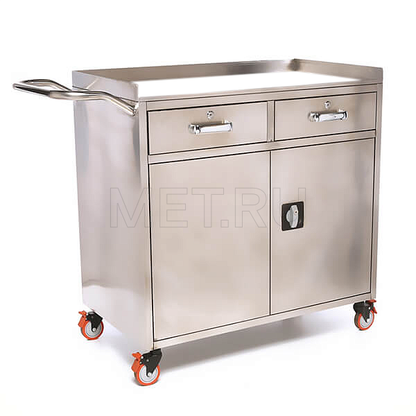 МЕТ ТN-530 Стол анестезиолога с двумя выдвижными ящиками и отделением, столешница закаленное стекло от производителя